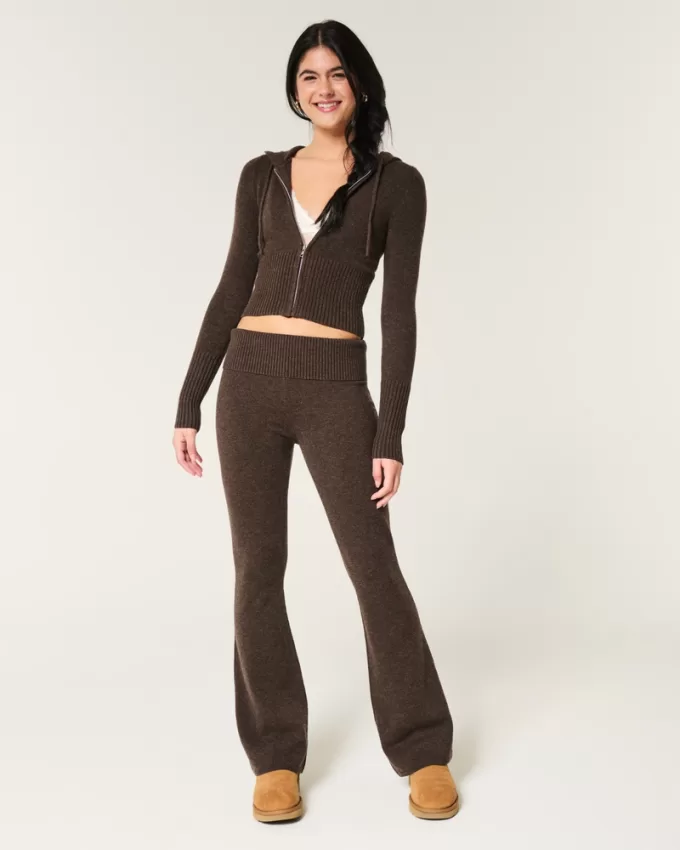 Gilly Hicks Sweater-Knit Foldover Waist Flare Pants,Gilly Hicks Sweater-Knit Foldover Waist Flare Pants
