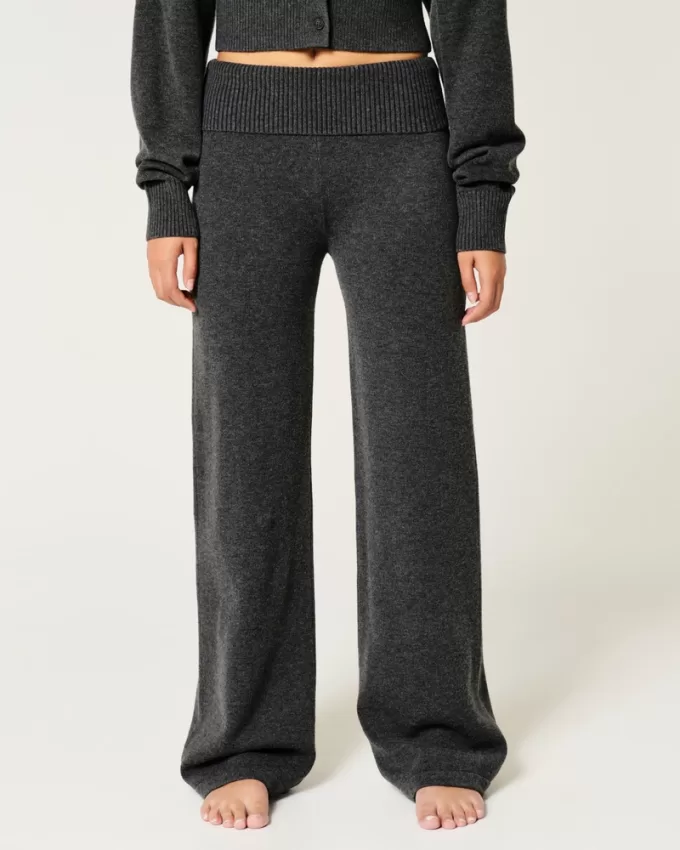 Gilly Hicks Sweater-Knit Foldover Waist Straight Pants,Gilly Hicks Sweater-Knit Foldover Waist Straight Pants