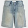 Greased Medium Wash Super Baggy Denim Shorts,Greased Medium Wash Super Baggy Denim Shorts