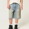 Greased Medium Wash Super Baggy Denim Shorts,Greased Medium Wash Super Baggy Denim Shorts