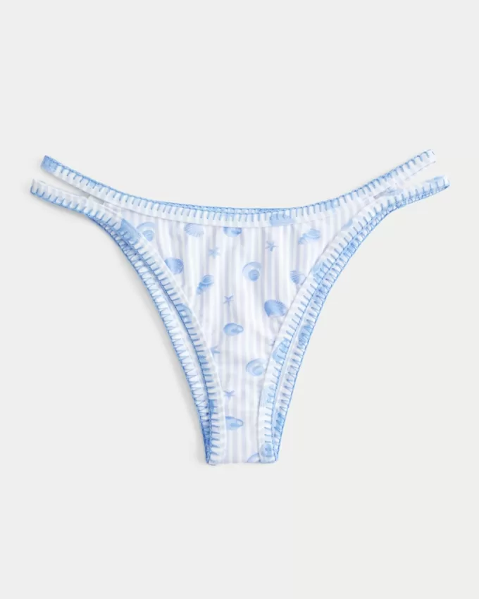 High-Leg Embroidered Stitch Strappy Cheekiest Bikini Bottom,High-Leg Embroidered Stitch Strappy Cheekiest Bikini Bottom