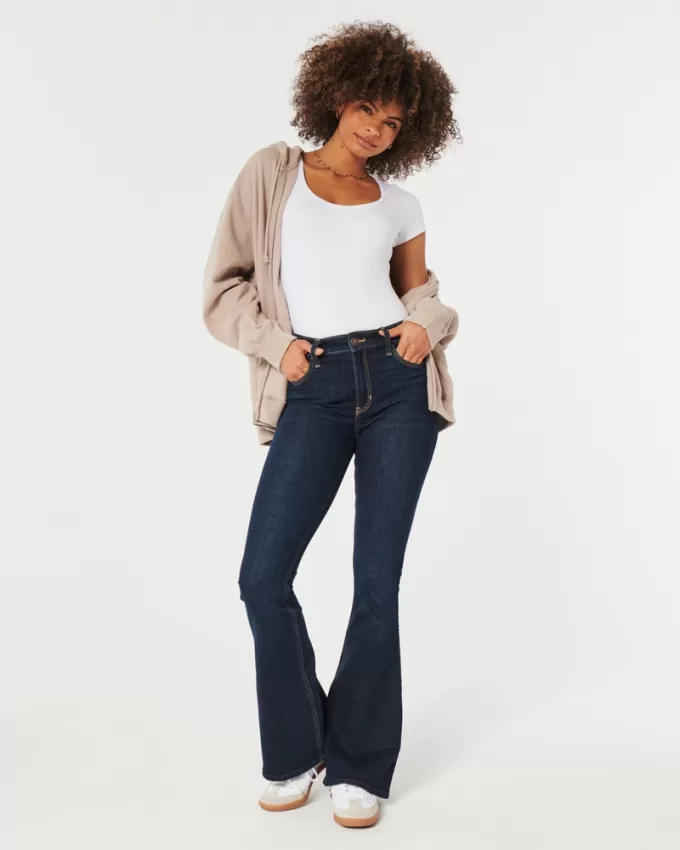 High-Rise Dark Wash Flare Jeans,High-Rise Dark Wash Flare Jeans