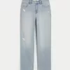 High-Rise Distressed Light Wash Straight Jeans,High-Rise Distressed Light Wash Straight Jeans