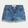 High-Rise Medium Wash Denim Shortie Shorts,High-Rise Medium Wash Denim Shortie Shorts