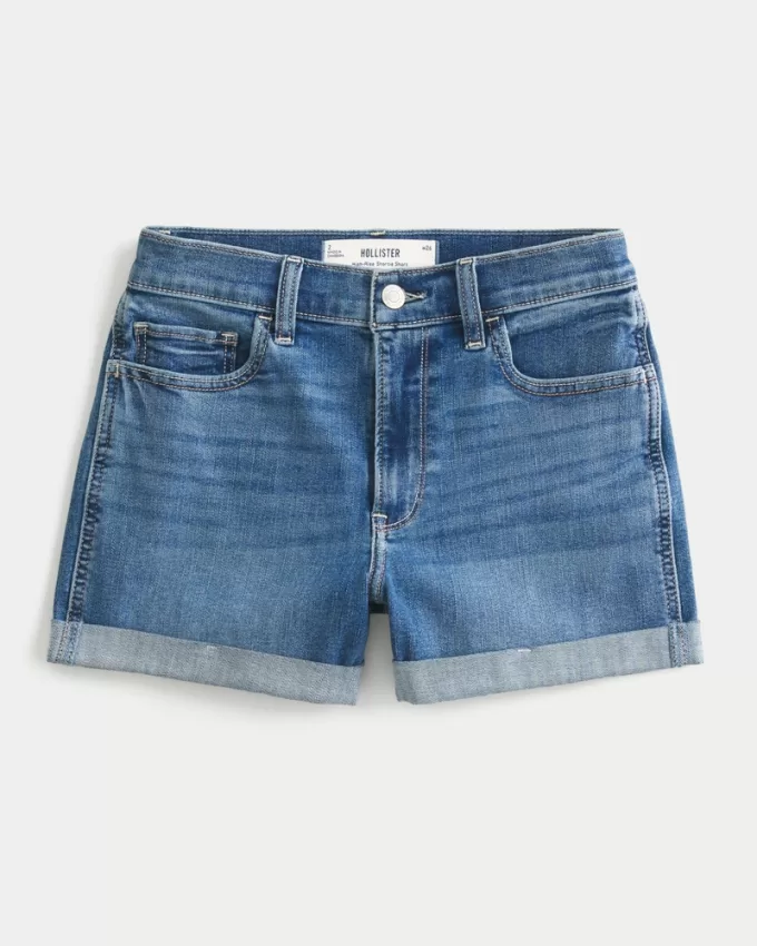 High-Rise Medium Wash Denim Shortie Shorts,High-Rise Medium Wash Denim Shortie Shorts