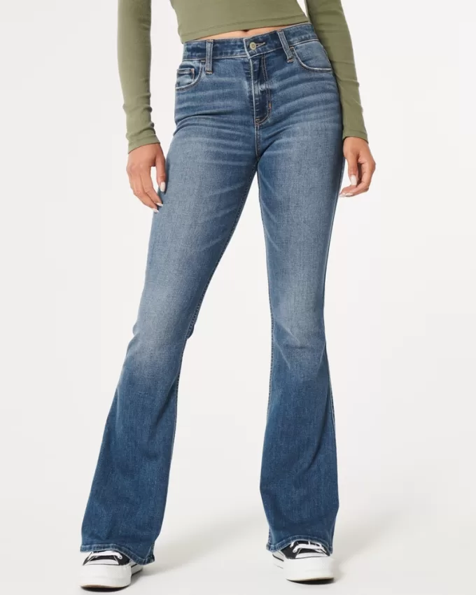 High-Rise Medium Wash Flare Jeans,High-Rise Medium Wash Flare Jeans