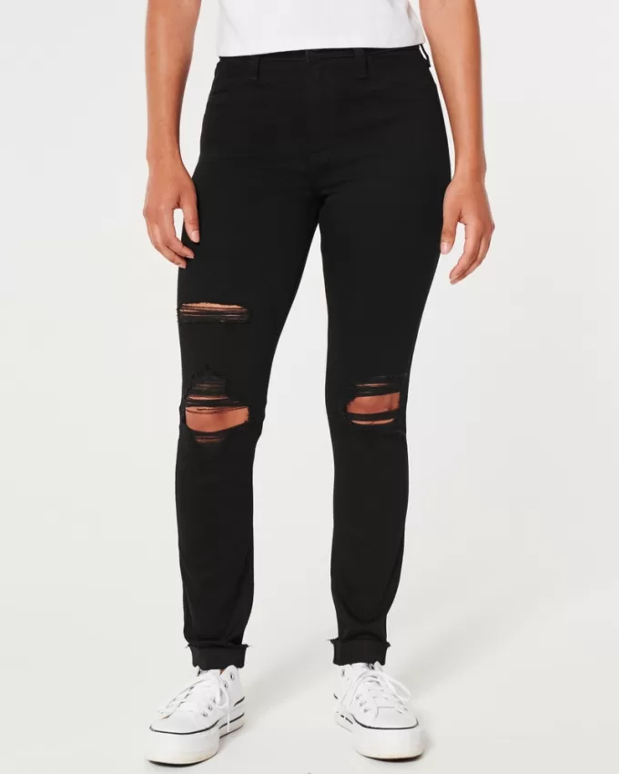 High-Rise Ripped Black Jean Leggings,High-Rise Ripped Black Jean Leggings