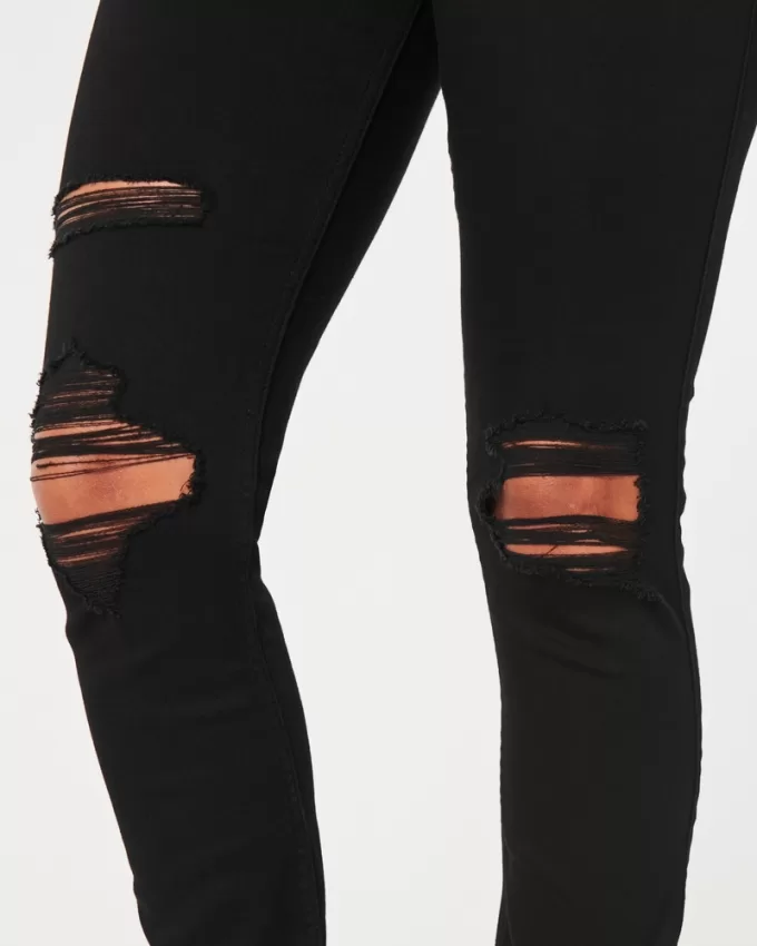High-Rise Ripped Black Jean Leggings,High-Rise Ripped Black Jean Leggings