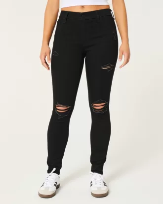 High-Rise Ripped Black Super Skinny Jeans,High-Rise Ripped Black Super Skinny Jeans