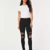 High-Rise Ripped Black Super Skinny Jeans,High-Rise Ripped Black Super Skinny Jeans