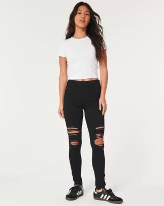 High-Rise Ripped Black Super Skinny Jeans,High-Rise Ripped Black Super Skinny Jeans