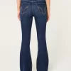 High-Rise Ripped Dark Wash Flare Jeans,High-Rise Ripped Dark Wash Flare Jeans