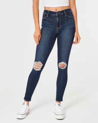 High-Rise Ripped Dark Wash Jean Leggings,High-Rise Ripped Dark Wash Jean Leggings