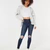 High-Rise Ripped Dark Wash Jean Leggings,High-Rise Ripped Dark Wash Jean Leggings