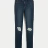 High-Rise Ripped Dark Wash Jean Leggings,High-Rise Ripped Dark Wash Jean Leggings