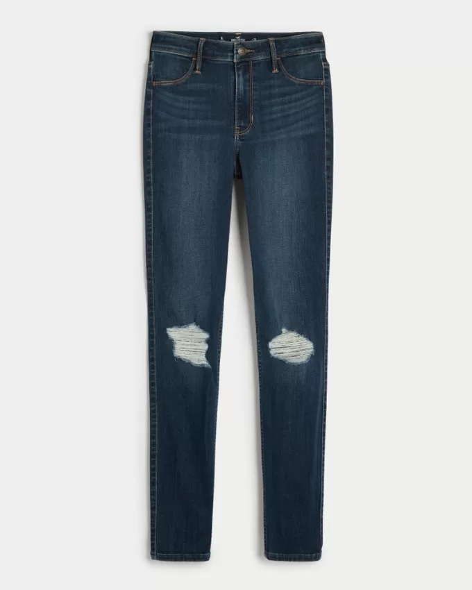 High-Rise Ripped Dark Wash Jean Leggings,High-Rise Ripped Dark Wash Jean Leggings