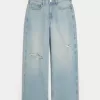 High-Rise Ripped Light Wash Baggy Jeans,High-Rise Ripped Light Wash Baggy Jeans
