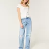 High-Rise Ripped Medium Wash Dad Jeans,High-Rise Ripped Medium Wash Dad Jeans