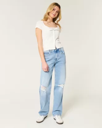 High-Rise Ripped Medium Wash Dad Jeans,High-Rise Ripped Medium Wash Dad Jeans