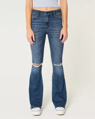 High-Rise Ripped Medium Wash Flare Jeans,High-Rise Ripped Medium Wash Flare Jeans