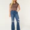 High-Rise Ripped Medium Wash Flare Jeans,High-Rise Ripped Medium Wash Flare Jeans