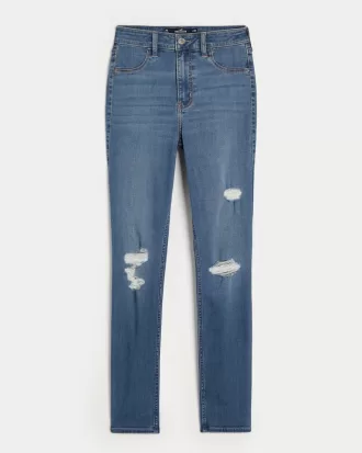 High-Rise Ripped Medium Wash Jean Leggings,High-Rise Ripped Medium Wash Jean Leggings