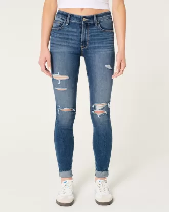 High-Rise Ripped Medium Wash Super Skinny Jeans,High-Rise Ripped Medium Wash Super Skinny Jeans