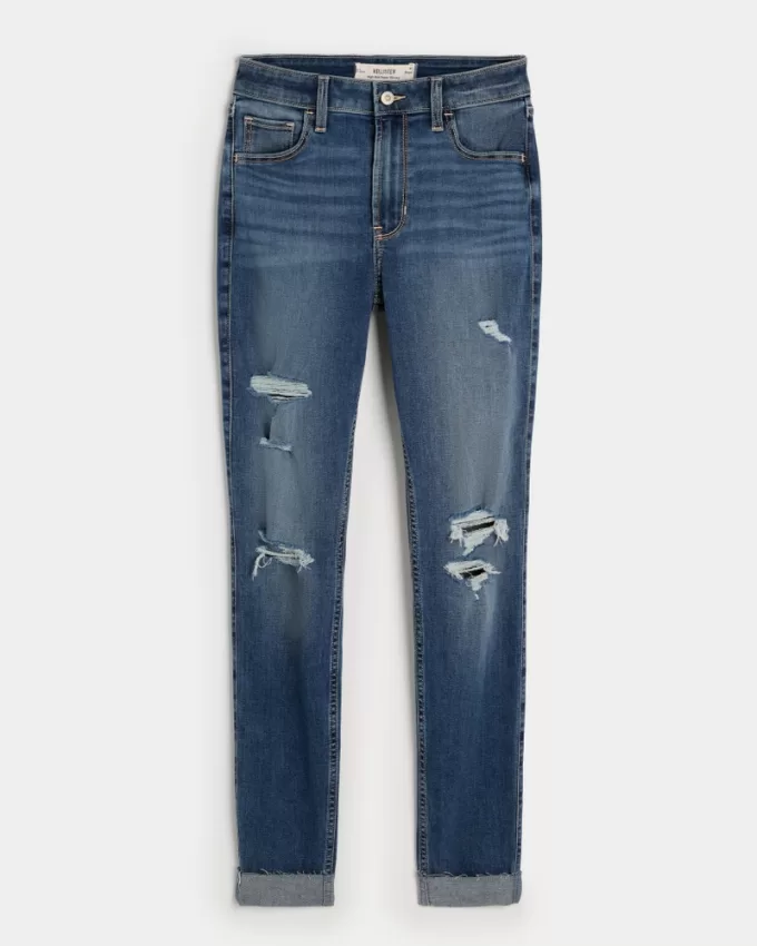 High-Rise Ripped Medium Wash Super Skinny Jeans,High-Rise Ripped Medium Wash Super Skinny Jeans