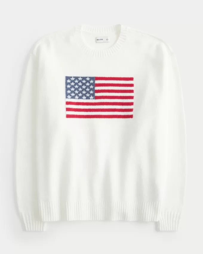 Hollister Comfy Cloud American Flag Graphic Crew Sweater,Hollister Comfy Cloud American Flag Graphic Crew Sweater