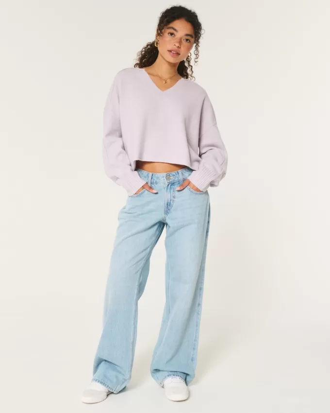 Hollister Comfy Cloud Boxy Notch-Neck Sweater,Hollister Comfy Cloud Boxy Notch-Neck Sweater