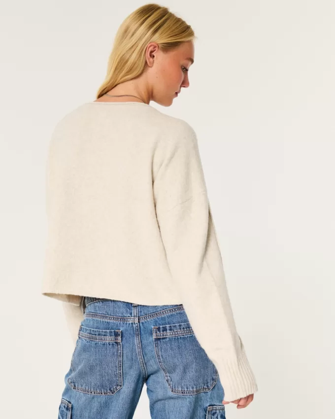 Hollister Comfy Cloud Boxy Notch-Neck Sweater,Hollister Comfy Cloud Boxy Notch-Neck Sweater