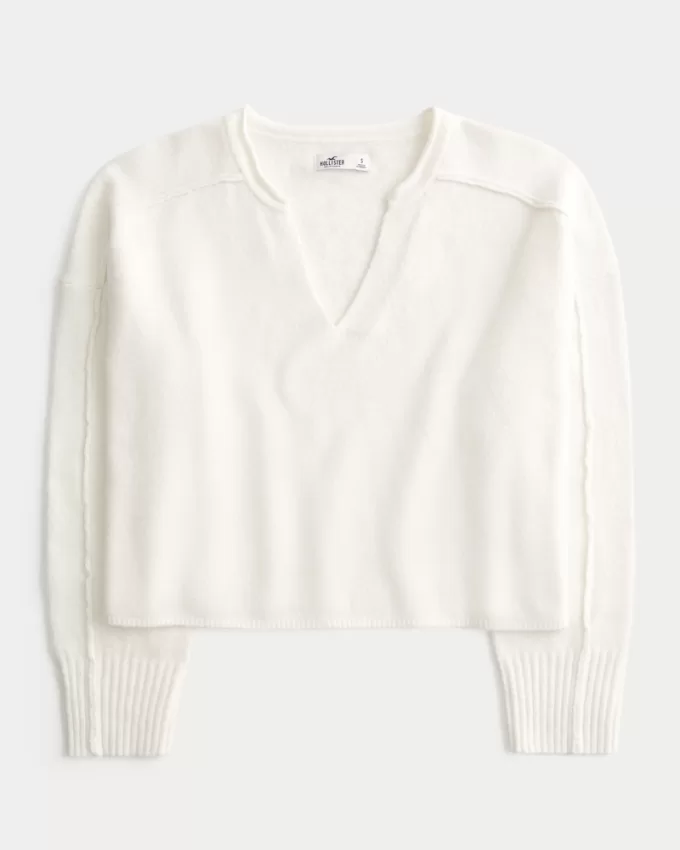 Hollister Comfy Cloud Boxy Notch-Neck Sweater,Hollister Comfy Cloud Boxy Notch-Neck Sweater