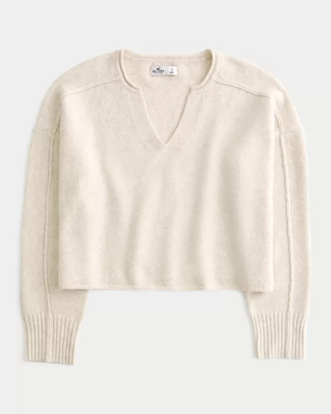 Hollister Comfy Cloud Boxy Notch-Neck Sweater,Hollister Comfy Cloud Boxy Notch-Neck Sweater