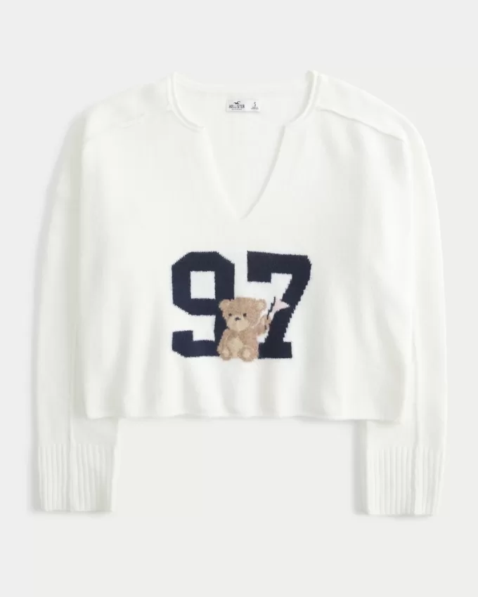 Hollister Comfy Cloud Graphic Notch-Neck Sweater,Hollister Comfy Cloud Graphic Notch-Neck Sweater