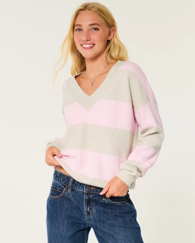 Hollister Comfy Cloud Oversized V-Neck Sweater,Hollister Comfy Cloud Oversized V-Neck Sweater