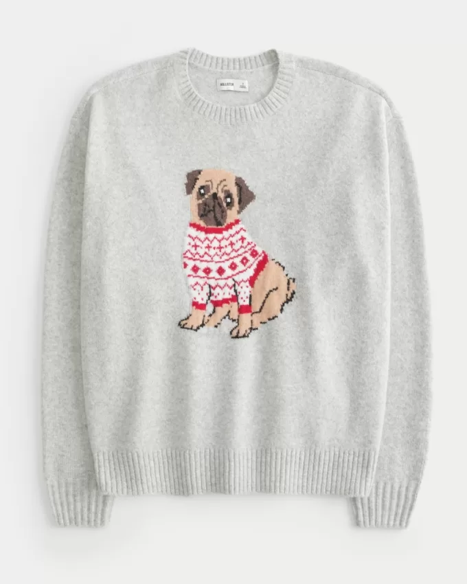 Hollister Comfy Cloud Puppy Graphic Crew Sweater,Hollister Comfy Cloud Puppy Graphic Crew Sweater