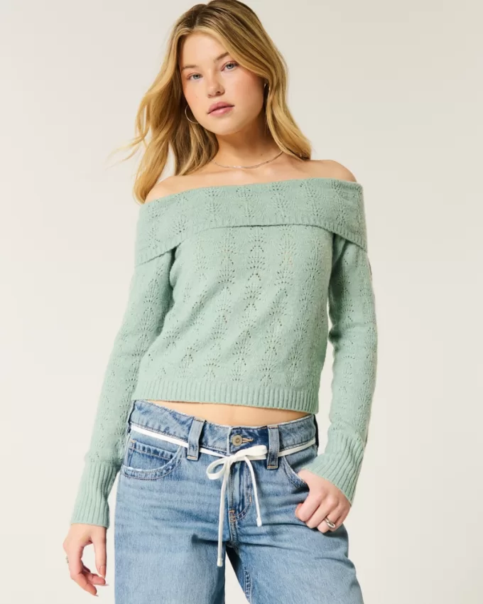 Hollister Comfy Cloud Stitchy Off-the-Shoulder Sweater,Hollister Comfy Cloud Stitchy Off-the-Shoulder Sweater