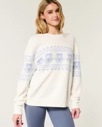 Hollister Comfy Cloud Teddy Bear Graphic Crew Sweater,Hollister Comfy Cloud Teddy Bear Graphic Crew Sweater