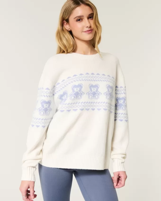 Hollister Comfy Cloud Teddy Bear Graphic Crew Sweater,Hollister Comfy Cloud Teddy Bear Graphic Crew Sweater