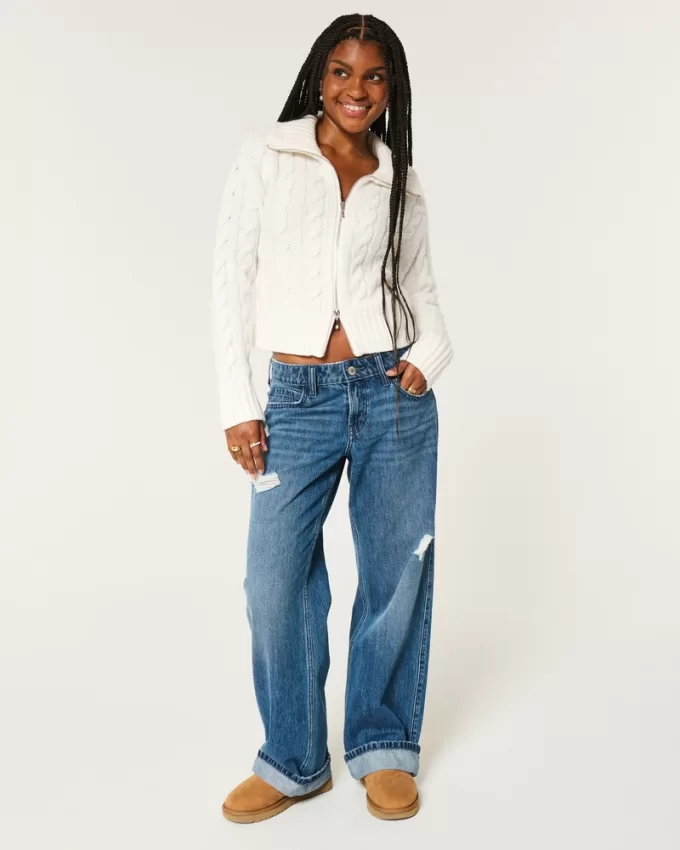 Hollister Comfy Cloud Zip-Up Cable-Knit Sweater,Hollister Comfy Cloud Zip-Up Cable-Knit Sweater