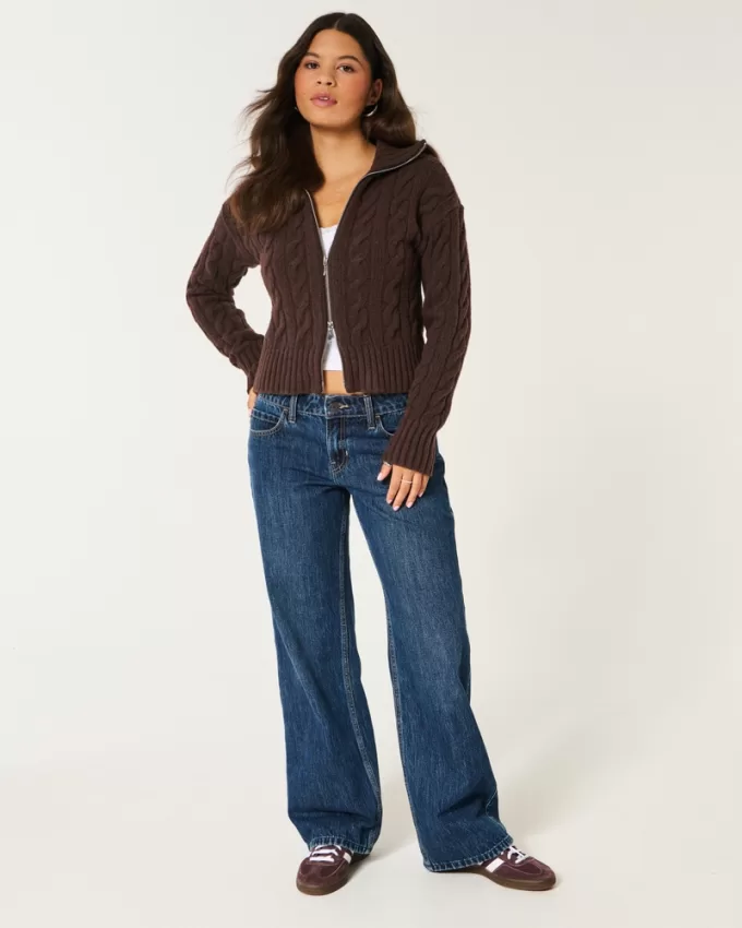 Hollister Comfy Cloud Zip-Up Cable-Knit Sweater,Hollister Comfy Cloud Zip-Up Cable-Knit Sweater