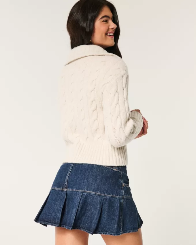 Hollister Comfy Cloud Zip-Up Cable-Knit Sweater,Hollister Comfy Cloud Zip-Up Cable-Knit Sweater