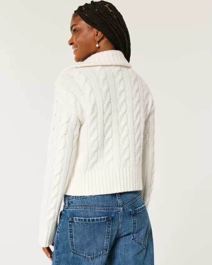 Hollister Comfy Cloud Zip-Up Cable-Knit Sweater,Hollister Comfy Cloud Zip-Up Cable-Knit Sweater