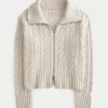 Hollister Comfy Cloud Zip-Up Cable-Knit Sweater,Hollister Comfy Cloud Zip-Up Cable-Knit Sweater