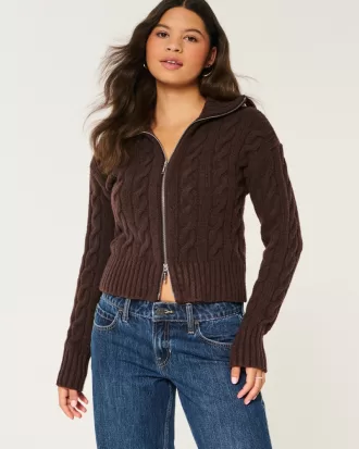 Hollister Comfy Cloud Zip-Up Cable-Knit Sweater,Hollister Comfy Cloud Zip-Up Cable-Knit Sweater