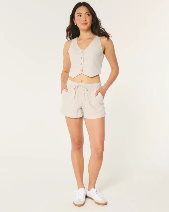 Hollister Ella Linen-Blend Pull-On Shorts,Hollister Ella Linen-Blend Pull-On Shorts