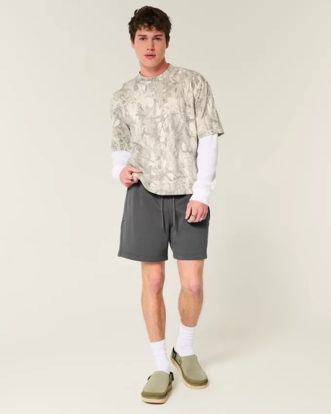 Hollister Feel Good Fleece Mid-Thigh Loose Shorts,Hollister Feel Good Fleece Mid-Thigh Loose Shorts
