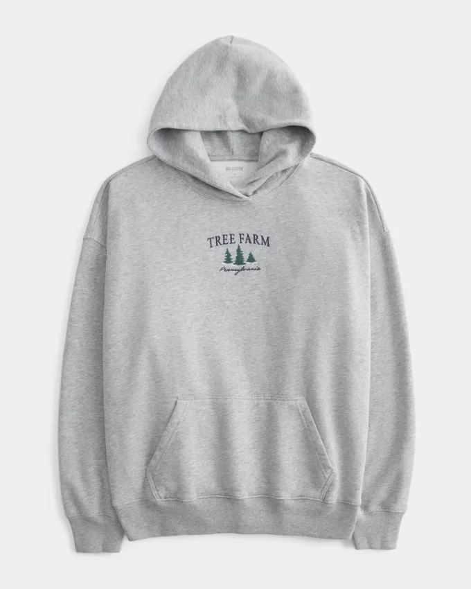 Hollister Feel Good Fleece Pennsylvania Tree Farm Graphic Oversized Hoodie,Hollister Feel Good Fleece Pennsylvania Tree Farm Graphic Oversized Hoodie