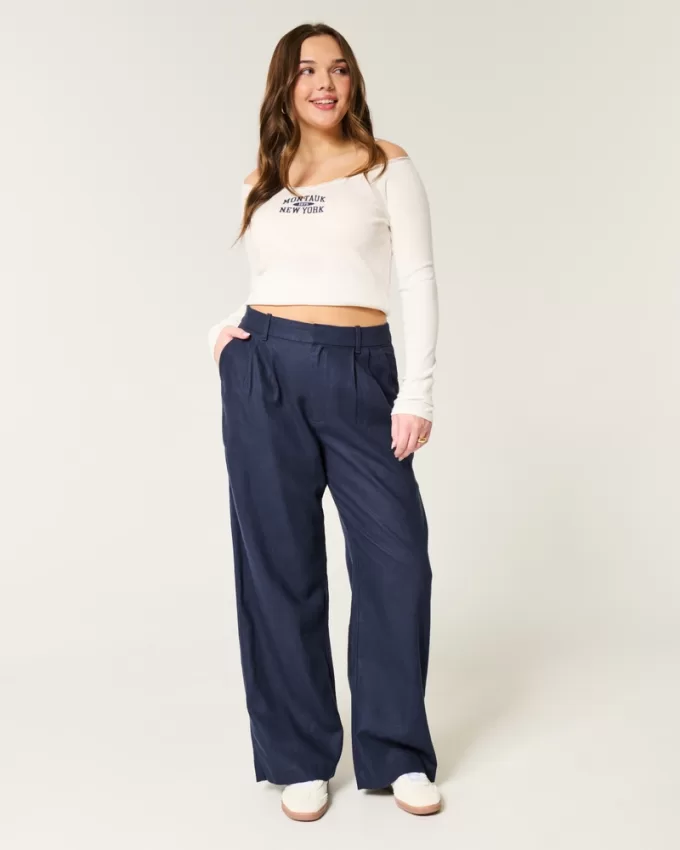 Hollister Livvy Ultra High-Rise Linen-Blend Wide-Leg Pants,Hollister Livvy Ultra High-Rise Linen-Blend Wide-Leg Pants