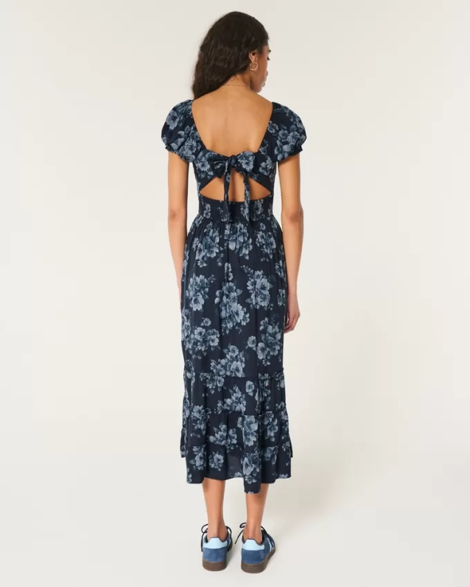 Hollister Saidie Short-Sleeve Tie-Back Midi Dress,Hollister Saidie Short-Sleeve Tie-Back Midi Dress